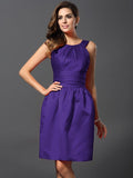 A-Line/Princess Bateau Sleeveless Short Satin Bridesmaid Dresses TPP0005847