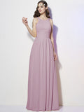 A-Line/Princess Bateau Sleeveless Pleats Long Chiffon Bridesmaid Dresses TPP0005088