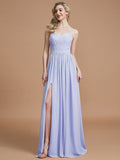 A-Line/Princess Spaghetti Straps Sleeveless Ruched Floor-Length Chiffon Bridesmaid Dresses TPP0005244