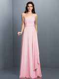 A-Line/Princess One-Shoulder Pleats Sleeveless Long Chiffon Bridesmaid Dresses TPP0005350