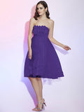 A-Line/Princess Strapless Sleeveless Hand-Made Flower Short Net Bridesmaid Dresses TPP0005221