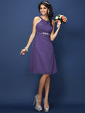 A-Line/Princess Bateau Sash/Ribbon/Belt Sleeveless Short Chiffon Bridesmaid Dresses TPP0005370