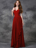 A-line/Princess Spaghetti Straps Sleeveless Long Ruffles Chiffon Bridesmaid Dresses TPP0005431