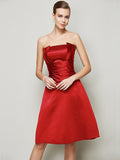 A-Line/Princess Strapless Sleeveless Pleats Short Satin Bridesmaid Dresses TPP0005265