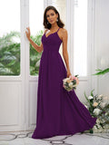 A-Line/Princess Chiffon Ruched V-neck Sleeveless Floor-Length Bridesmaid Dresses TPP0004928