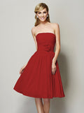 A-Line/Princess Strapless Sleeveless Hand-Made Flower Short Chiffon Bridesmaid Dresses TPP0005295