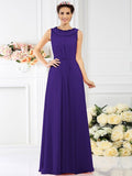 A-Line/Princess Bateau Beading Sleeveless Long Chiffon Bridesmaid Dresses TPP0005545