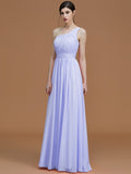 A-Line/Princess One-Shoulder Sleeveless Floor-Length Ruched Chiffon Bridesmaid Dresses TPP0005701