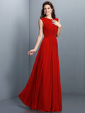 A-Line/Princess High Neck Pleats Sleeveless Long Chiffon Bridesmaid Dresses TPP0005354