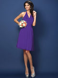 A-Line/Princess Halter Pleats Bowknot Sleeveless Short Chiffon Bridesmaid Dresses TPP0005822