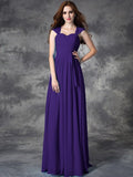 A-line/Princess Straps Ruffles Sleeveless Long Chiffon Bridesmaid Dresses TPP0005800