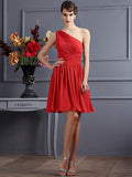 A-Line/Princess One-Shoulder Sleeveless Pleats Short Chiffon Bridesmaid Dresses TPP0005105