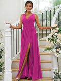 A-Line/Princess Chiffon Ruffles V-neck Sleeveless Floor-Length Bridesmaid Dresses TPP0004944