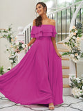 A-Line/Princess Chiffon Ruffles Off-the-Shoulder Sleeveless Floor-Length Bridesmaid Dresses TPP0004914