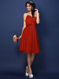 A-Line/Princess Strapless Hand-Made Flower Pleats Sleeveless Short Chiffon Bridesmaid Dresses TPP0005664