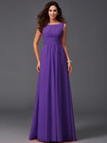 A-Line/Princess Scoop Ruffles Sleeveless Long Chiffon Bridesmaid Dresses TPP0005023