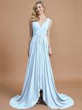 A-Line/Princess Sleeveless V-neck Chiffon Sweep/Brush Train Bridesmaid Dresses TPP0005308