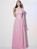 A-Line/Princess Strapless Sleeveless Pleats Long Chiffon Bridesmaid Dresses TPP0005257