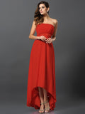 A-Line/Princess Strapless Sleeveless High Low Chiffon Bridesmaid Dresses TPP0005340