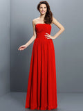 A-Line/Princess Strapless Pleats Sleeveless Long Chiffon Bridesmaid Dresses TPP0005318