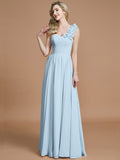 A-Line/Princess One-Shoulder Sleeveless Floor-Length Chiffon Bridesmaid Dresses TPP0005488