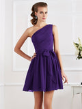 A-Line/Princess Pleats One-Shoulder Sleeveless Short Chiffon Bridesmaid Dresses TPP0005024