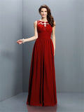 A-Line/Princess Bateau Pleats Sleeveless Long Chiffon Bridesmaid Dresses TPP0005451