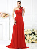 A-Line/Princess One-Shoulder Pleats Sleeveless Long Chiffon Bridesmaid Dresses TPP0005289