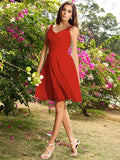 A-Line/Princess Straps Ruched Sleeveless Short Chiffon Bridesmaid Dresses TPP0005032