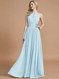 A-Line/Princess Chiffon Scoop Sleeveless Floor-Length Bridesmaid Dresses TPP0005219