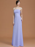 A-Line/Princess Strapless Sleeveless Floor-Length Ruched Chiffon Bridesmaid Dresses TPP0005696