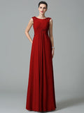 A-Line/Princess Scoop Ruched Sleeveless Long Chiffon Bridesmaid Dresses TPP0005442