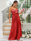 A-Line/Princess Sequins Ruched Straps Sleeveless Floor-Length Bridesmaid Dresses TPP0004943