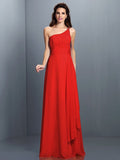 A-Line/Princess One-Shoulder Pleats Sleeveless Long Chiffon Bridesmaid Dresses TPP0005350