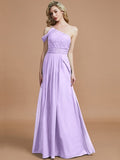 A-Line/Princess One-Shoulder Floor-Length Chiffon Sleeveless Bridesmaid Dresses TPP0005381