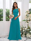 A-Line/Princess Chiffon Applique Square Sleeveless Floor-Length Bridesmaid Dresses TPP0004921