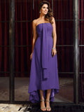 A-Line/Princess Strapless Sleeveless High Low Chiffon Bridesmaid Dresses TPP0005440