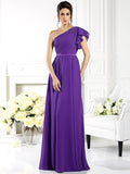 A-Line/Princess One-Shoulder Ruffles Sleeveless Long Chiffon Bridesmaid Dresses TPP0005058