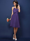 A-Line/Princess Strapless Hand-Made Flower Pleats Sleeveless Short Chiffon Bridesmaid Dresses TPP0005664