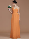 A-Line/Princess One-Shoulder Sleeveless Ruched Floor-Length Chiffon Bridesmaid Dresses TPP0005033