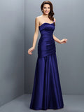 A-Line/Princess Strapless Ruched Sleeveless Long Satin Bridesmaid Dresses TPP0005407