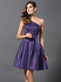 A-Line/Princess One-Shoulder Sleeveless Short Taffeta Bridesmaid Dresses TPP0005513