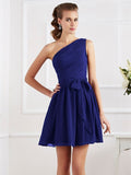 A-Line/Princess Pleats One-Shoulder Sleeveless Short Chiffon Bridesmaid Dresses TPP0005024