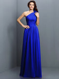 A-Line/Princess One-Shoulder Pleats Sleeveless Long Chiffon Bridesmaid Dresses TPP0005017