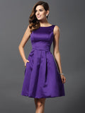 A-Line/Princess Scoop Sleeveless Short Satin Bridesmaid Dresses TPP0005459