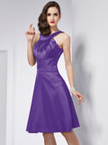 A-Line/Princess Scoop Sleeveless Pleats Short Elastic Woven Satin Bridesmaid Dresses TPP0005103