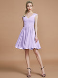 A-Line/Princess V-neck Chiffon Knee-Length Bridesmaid Dresses TPP0005411