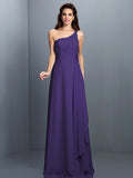 A-Line/Princess One-Shoulder Pleats Sleeveless Long Chiffon Bridesmaid Dresses TPP0005350