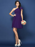 A-Line/Princess One-Shoulder Pleats Sleeveless Short Chiffon Bridesmaid Dresses TPP0005585