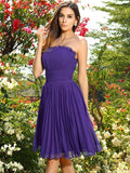 A-Line/Princess Strapless Pleats Sleeveless Short Chiffon Bridesmaid Dresses TPP0005323